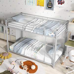 Low Profile Twin Over Twin Metal Bunk Bed with Full-length Guardrails-Silver view 6