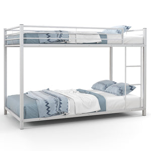 Low Profile Twin Over Twin Metal Bunk Bed with Full-length Guardrails-White view 4