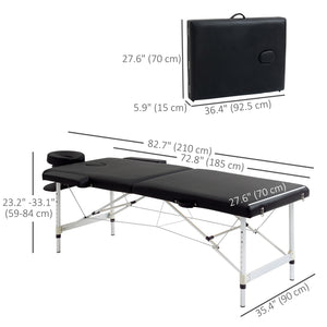83" 2 Section Foldable Massage Table Professional Salon SPA Facial Couch Tatoo Bed with Carry Bag Black