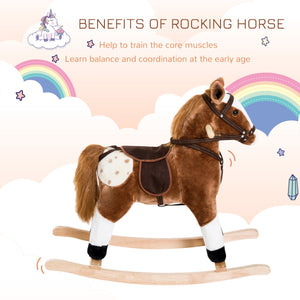 Qaba Rocking Horse Plush Pony Children Kid Ride on Toy w/ Realistic Sound (Light Pink)