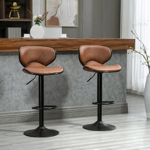 Vintage Set of 2 Microfiber Cloth Adjustable Bar Height Stools with Swivel Seat, Brown