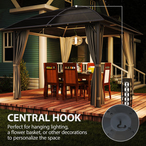 10' x 10' Outdoor Hardtop Gazebo Canopy with UV60+ Polycarbonate Roof, Steel Frame, Central Hook, Curtains – view 20