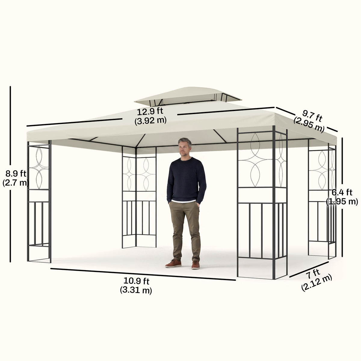 10x13ft Steel Gazebo Sun Shelter Patio Outdoor Party Event Canopy Vented Roof Cream White