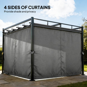 10' x 10' Outdoor Gazebo, Retractable Pergola Canopy with Curtains, UPF30+ Free Standing Metal Pergola Kit – view 11