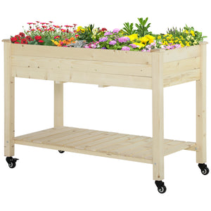 Mobile Raised Garden Bed Elevated Wood Planter Box with Lockable Wheels