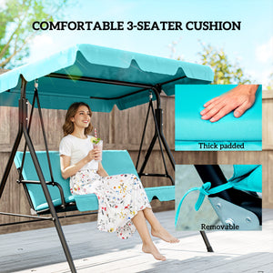 3-Seater Outdoor Porch Swing with Adjustable Canopy, Patio Swing Chair for Garden, Poolside, Backyard, Green and White