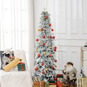 6ft Pencil Flocked Artificial Christmas Tree with 600 Branch Tips, Auto Open and Steel Base, Green – view 7