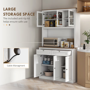 71" Pantry Cabinet with Microwave Space, Buffet with Hutch, 2 Drawers, Adjustable Shelves and Glass Doors – view 10