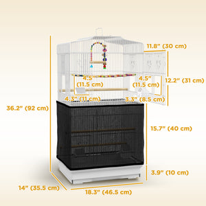 36" Bird Cage with Accessories, Handle, Mesh Cover, Tray, White