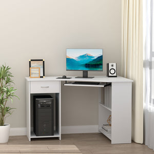 47" L-Shaped Desk with Keyboard Tray, Computer Corner Desk for Small Space with Shelves, Drawer, CPU Stand, Home Office Writing Table, White