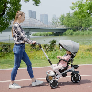 Aosom Tricycle for Toddler 6-in-1 Kids Trike, Foldable Converts Stroller to Baby Push Bike, Adjustable Backrest with Detachable Guardrail & Handle, Brake for 1-4 Years Old