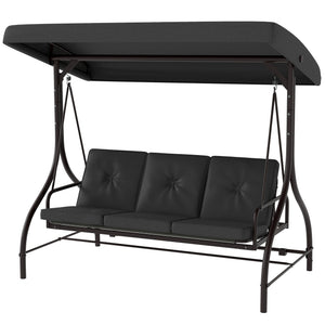 Convertible Patio Swing Bed with Canopy and Cushions, 3 Seater Porch Swing for Outdoor, Backyard, Garden – view 8