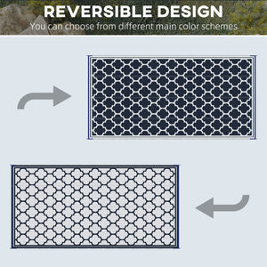 Reversible Outdoor RV Rug, 9' x 18' Patio Floor Mat, Plastic Straw Rug for Backyard, Deck, Picnic, Beach, Camping, Black and Beige
