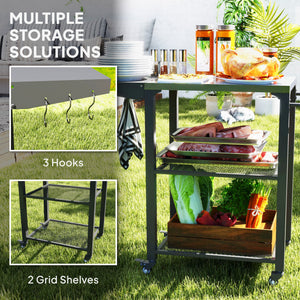 3-Shelf Outdoor Grill Cart Table with Side Handle, Stainless Steel Pizza Oven Stand on Wheels, Black – view 12