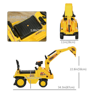 Ride-On Toy Excavator with Digger Scooter Steering Wheel Storage Toddlers for 18-48 Months, Yellow