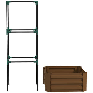 Galvanized Planter Box, Outdoor Raised Garden Bed with 3-Tier Trellis Tomato Cage for Climbing Vines