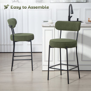 Set of 2 Barstools, Upholstered Corduroy Bar Stools with Backrest, Footrest for Kitchen Island, Dining Room, Green