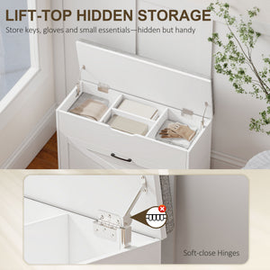 Shoe Storage Bench with Flip Drawer and Lift Top Storage, Entryway Bench with Seat Cushion for Hallway – view 19
