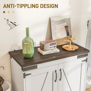 Sideboard Buffet, Kitchen Storage Cabinet with Barn Door and Adjustable Shelves, White and Brown