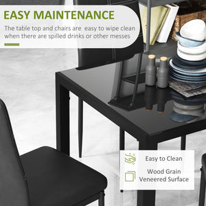 5-Piece Rectangular Glass Kitchen Table and Chairs with Metal Frame and Faux Leather Upholstery for Dining – view 10