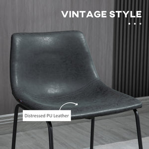 Counter Height Bar Stools Set of 2, Vintage PU Leather Bar Chairs, Kitchen Stool with Footrest, Black