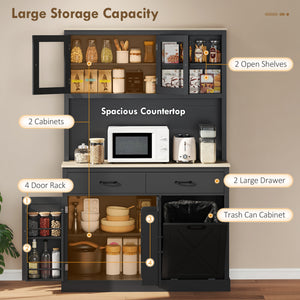 69" Kitchen Pantry Cabinet with Charging Station Kitchen Cabinet with Microwave Stand 7 Gallon Trash Can – view 3