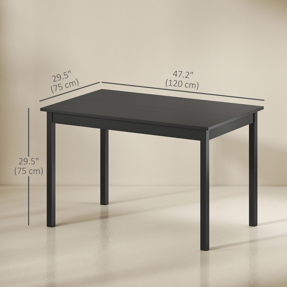 47" x 30" Dining Table, Farmhouse Dining Room Table with Pine Wood Frame, Space Saving Kitchen Table, Black – view 2