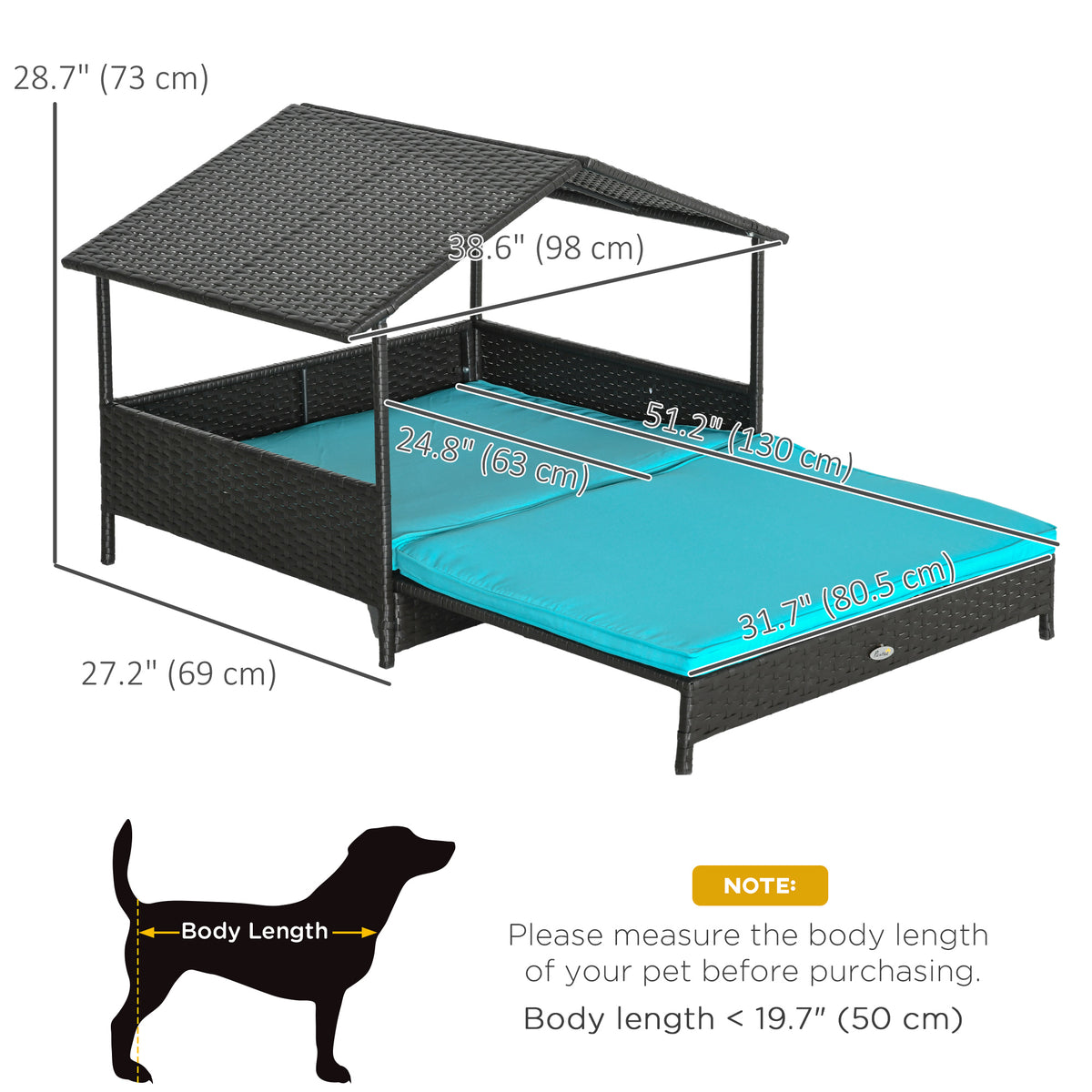 Rattan Dog House with Canopy, Wicker Dog Bed with Water-Resistant Cushion, for Small and Medium Breeds Blue – view 2