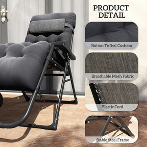 Padded Folding Recliner Chair, Patio Lounger with Cupholder, Adjustable Backrest, Removable Cushion, Black – view 6