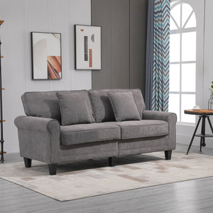 Modern 3 Seater Sofa, Corduroy Fabric 3 Seater Couch with Pine Wood Legs and Rolled Armrests for Living – view 21