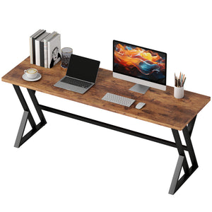 71" Computer Desk, Industrial Writing Table with X-Shaped Frame for Home Office, Rustic Brown