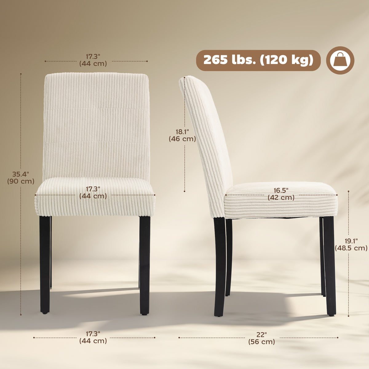 Modern Dining Chairs Set of 4, Kitchen Chairs with Rubberwood Legs and Padded Seat, Beige – view 2