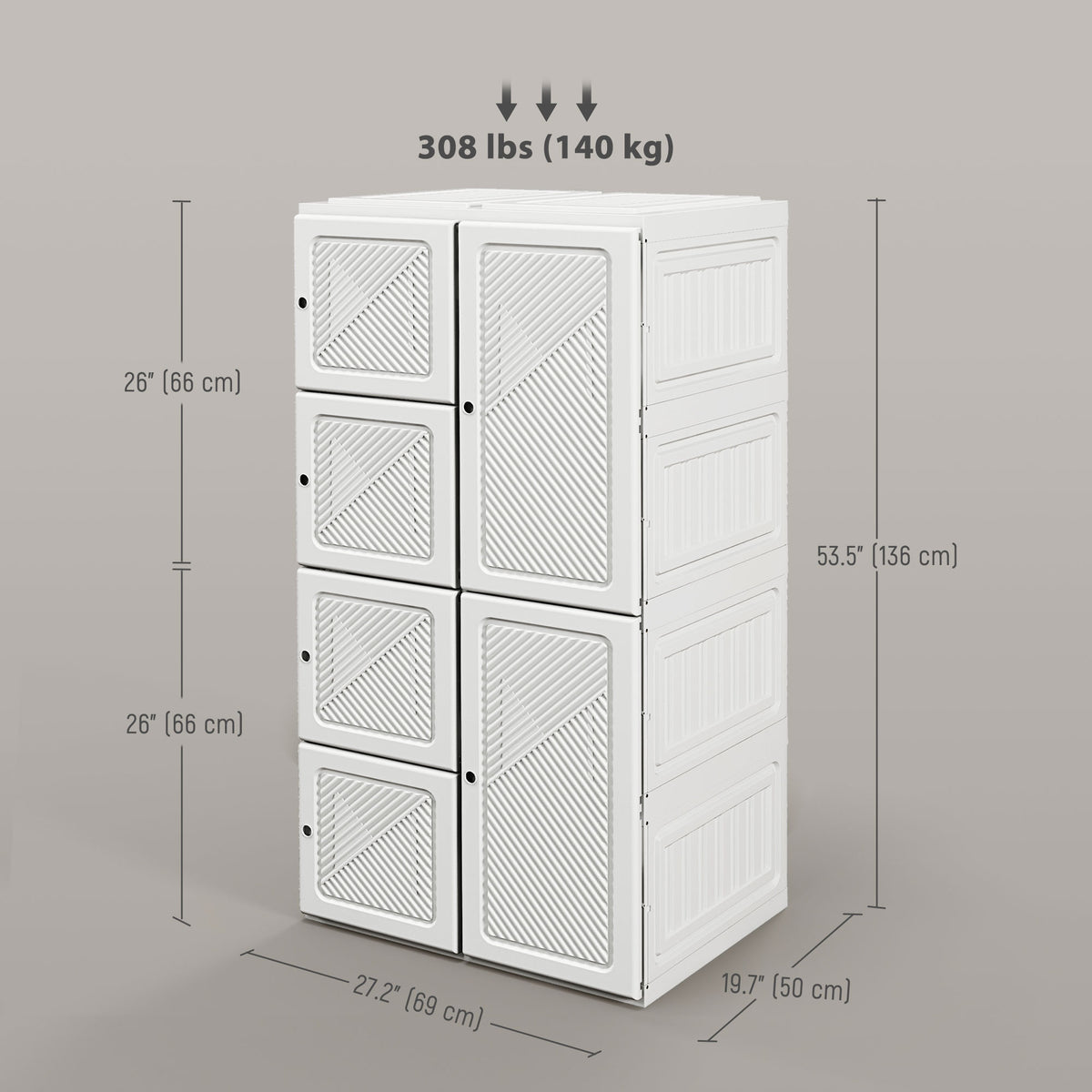 Portable Wardrobe, Foldable Storage Organzier with 8 Compartments, Magnet Doors, White