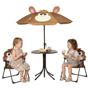 Kids Folding Picnic Table and Chair Set Pattern Outdoor Garden Patio Backyard with Removable & Height