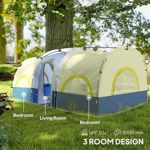 4 Person Camping Tent, 3 Room Cabin Tent, 3000mm Waterproof and UPF30+ with Sewn in Groundsheet and Carry – view 3