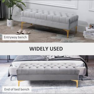 End of Bed Bench, Upholstered Bench, Entryway Shoe Bench with Button Tufted for Living Room, Bedroom, Blue – view 17