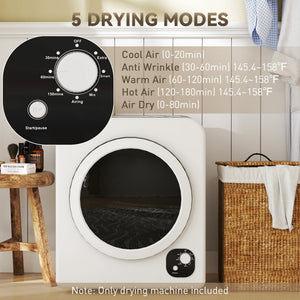 Compact Laundry Dryer, 1300W Portable Clothes Dryer with 4 Drying Modes, Stainless Steel Tub, White