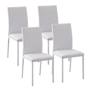 Modern Dining Chairs Set of 4, Upholstered Faux Leather Kitchen Chairs with Rhombic Tufting and Metal Legs