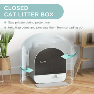 Cat Litter Box with Lid, Removable Tray, Scoop, Filter, Green – view 11