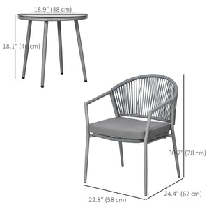 3-Piece Rattan Bistro Set, Garden Seating Group with 2 Armchairs and Coffee Table, Balcony Furniture Set, Grey