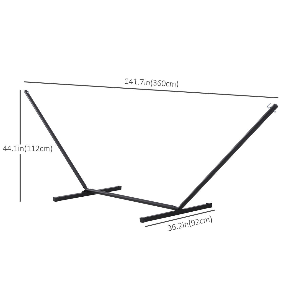 11.8'L Hammock Stand Extra Long Heavy Duty Straight Pole Day Bed Swing Metal Frame Simple Set Up Garden Outdoor Camping Picnic Use Black