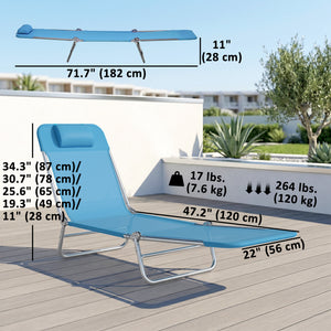 Set of 2 Folding Chaise Lounge Chairs, Outdoor Poolside Sun Tanning Chairs w/ Pillow, Reclining Backrest – view 2
