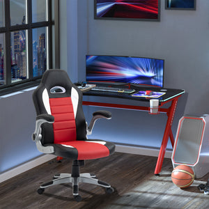 Racing Gaming Chair PU Leather Office Chair Executive Computer Desk Chair with Adjustable Height, Flip Up Armrest, Swivel Wheels, Red