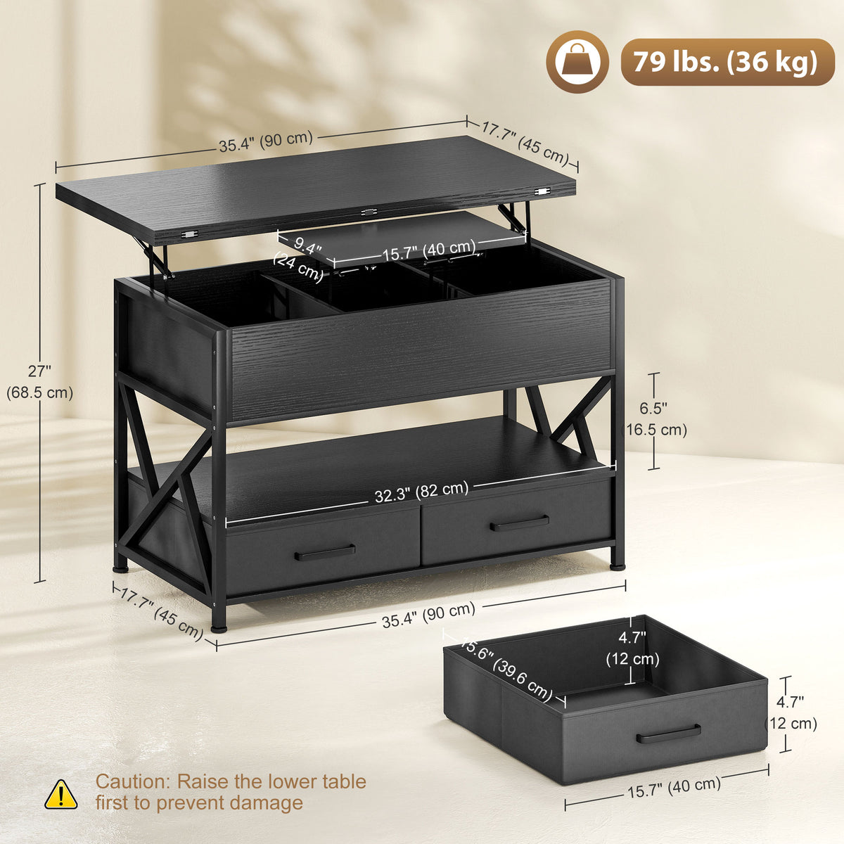 Modern Coffee Table, Lift Top Center Table with Fabric Drawers and Hidden Storage for Living Room – view 2