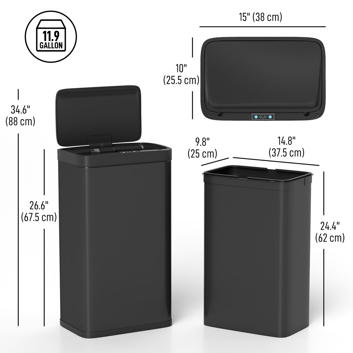 12 Gallon (45 L) Sensor Can, Automatic Garbage Can with Soft-Close Lid, Fingerprint-Proof Stainless Steel – view 2