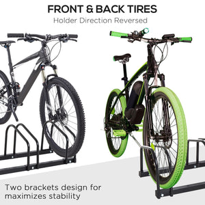6-Bike Bicycle Floor Parking Rack Cycling Storage Stand Ground Mount Garage Organizer for Indoor and Outdoor Use Black