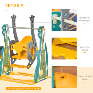 Qaba 4-in-1 Toddler Slide and Swing Set with Basketball Hoop and Adjustable Seat Height, Kids Play Climber Slide Playset for Indoor and Outdoor Playground Activity Center