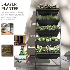 5-Tier Raised Garden Bed with 5 Planter Box, Outdoor Plant Stand Grow Containers with Leaking Holes, Black – view 3