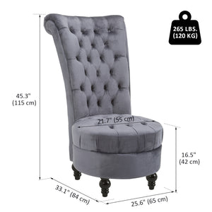 45" Tufted High Back Velvet Accent Chair Living Room Soft Padded Couch Lounge Ash Grey