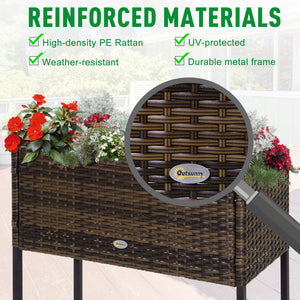 Rattan Raised Garden Boxes, Elevated Flower Beds with Storage Shelf for Herbs, Flowers, Vegetables, Brown – view 4